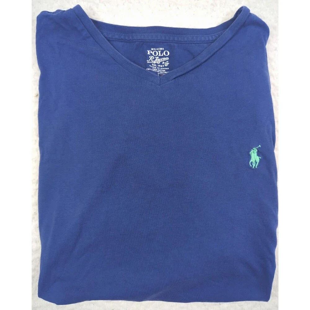 Polo Ralph Lauren T Shirt Mens L Light Blue Pony V-Neck Short Sleeve Lightweight